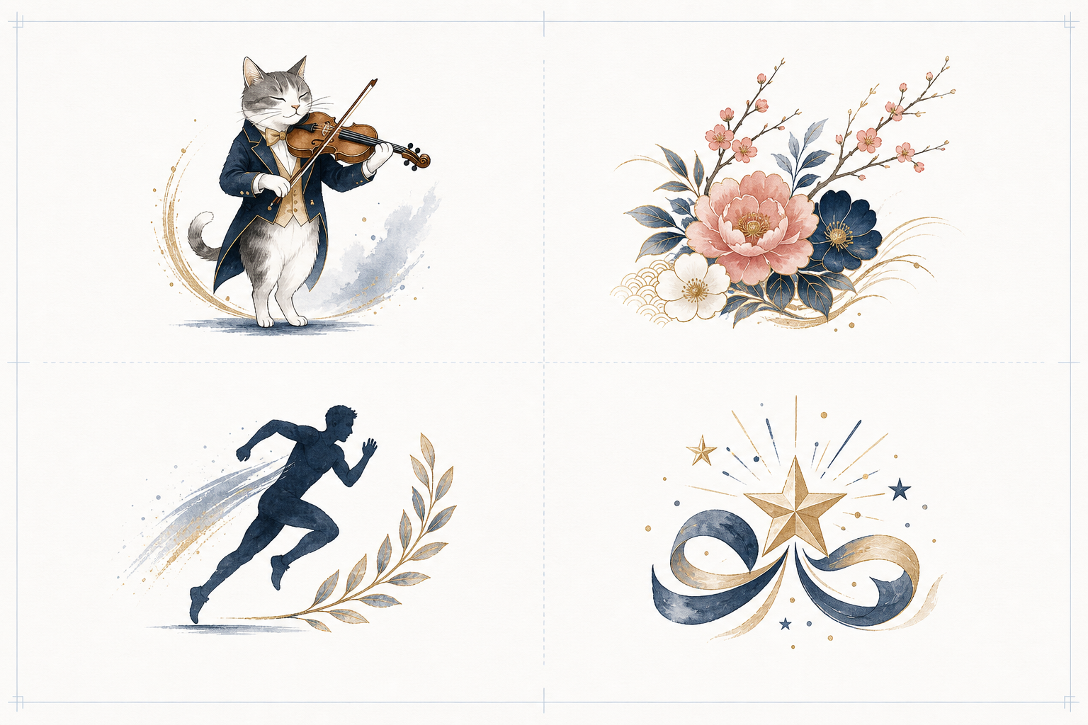 猫や花、スポーツなどのワンポイントイラスト作成例