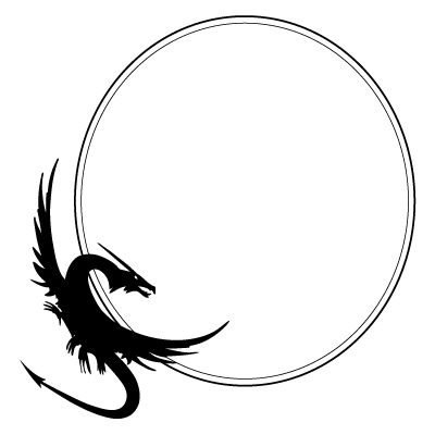ドラゴンが絡む円形の装飾的な枠